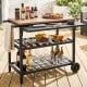 Outdoor dining cart with BBQ grill, featuring a spacious wood-grain top, adjustable vents, and anti-slip wheels for.