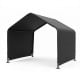 Outdoor dog shade shelter in black features a waterproof roof and sturdy metal frame for stable outdoor use.