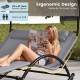 Outdoor dual rocker sunbed with gray fabric, ergonomic design, and detachable headrests for backyard relaxation.