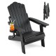 Outdoor folding Adirondack chair in black with a cup holder and adjustable 5-level backrest for ultimate comfort.