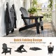 Outdoor folding Adirondack chair in black with a cup holder and adjustable backrest, perfect for deck or poolside relaxation.