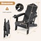 Black outdoor folding Adirondack chair with a cup holder, adjustable backrest, and quick folding design for easy storage.