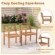 Set of 2 outdoor acacia wood patio dining chairs with inclined backrest and smooth armrests for comfortable seating.