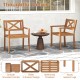 Set of 2 outdoor acacia wood patio dining chairs with ergonomic backrests, smooth armrests, and ventilated slatted.
