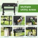 Outdoor grill cart featuring a foldable design, galvanized metal surface, and multiple utility areas for convenient outdoor cooking.