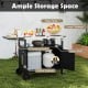 Outdoor grill cart with stainless steel top, ample storage, and folding side table, ideal for outdoor parties.
