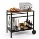 Outdoor grill cart showcasing a sturdy frame, enclosed storage, and handy hooks, perfect for outdoor cooking preparation.