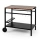 Outdoor grill cart with a stainless top, spice rack, and hooks, designed for efficient outdoor cooking and organization.