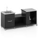Outdoor grill table with sink and drainage, heavy-duty metal construction, stainless steel countertop, ideal for patio.