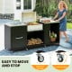 Outdoor grill table with sink, heavy-duty metal construction, and universal wheels for easy movement in the backyard.