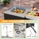 Large-capacity sink with faucet, strainer, and drainage features on a heavy-duty metal grill cart for outdoor use.