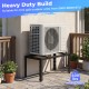 Outdoor heavy-duty AC base in black supports 9000-36000 BTU units with adjustable layout and anti-vibration pads.