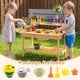 Kids playing with the Outdoor Kids Mud Kitchen featuring a natural fir wood design, water tank, and colorful.
