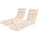 Beige outdoor lounge chaise cushions with high back, featuring string ties for secure attachment and optimal comfort.