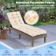 Beige outdoor lounge chaise cushion 73"x22" with high back, made of breathable, wear-resistant polyester fabric.
