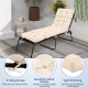 Beige outdoor lounge chaise cushion with high back, featuring 4 string ties and tufted design for comfort and style.