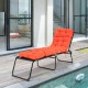 Thick orange outdoor lounge chaise cushion with string ties, made of waterproof polyester for garden poolside comfort.