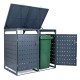 Outdoor metal garbage bin storage shed for 2 trash cans in gray, featuring dual access doors and reinforced structure.