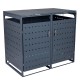 Outdoor metal garbage bin storage shed for two trash cans in gray, featuring reinforced structure and wide-opening.