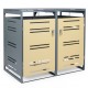 Outdoor metal garbage bin storage shed for 2 trash cans, featuring a yellow finish and reinforced metal frame for.