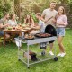 Movable grill table for 18/22 inch Weber kettle, featuring spacious tabletop and convenient lid holder, perfect for.