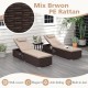 Outdoor PE rattan chaise lounge in brown with adjustable backrest and foldable side table, perfect for poolside relaxation.
