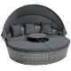 Round outdoor daybed with retractable canopy and gray PE wicker, featuring cushions for comfort, ideal for backyard.
