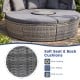 Round outdoor daybed with gray PE wicker, retractable canopy, and soft cushions for backyard relaxation.