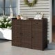 Outdoor PE wicker storage cabinet with three doors, featuring a stylish design and adjustable foot pads for uneven.