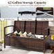 Outdoor PE wicker storage bench with 42-gallon capacity, smooth zippers, and cozy cushion for patio relaxation.