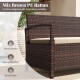 Hand-woven outdoor PE wicker storage bench in mix brown with cushion, perfect for patio relaxation and 42-gallon.