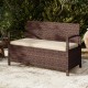 Side view of outdoor PE wicker storage bench featuring a beige cushion and cozy backrest, ideal for patio gatherings.