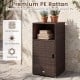 Outdoor PE wicker storage cabinet in brown with open compartment and door, ideal for patio organization and decor.