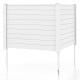 White outdoor PVC air conditioner fence with 20-inch stakes, ideal for privacy around AC units and gardens.