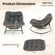 Product dimensions of the gray Outdoor Papasan Rocking Chair with thick cushioned seat, supporting 400 lbs for patio.