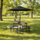 Outdoor picnic table bench set with a 7.5 ft umbrella, seating 4-8 people, perfect for gardens and patios.