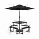 Outdoor picnic table bench set with a 7.5 ft umbrella, seating 4-8 people, ideal for patios and gardens.