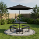Outdoor picnic table bench set with a 7.5 ft umbrella, seating 4-8 people, perfect for backyard dining and relaxation.
