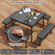 Outdoor picnic table bench set with umbrella, featuring waterproof HDPE material, ideal for patios and gardens.