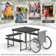 Outdoor picnic table bench set with umbrella for 4-8 people, featuring durable HDPE surfaces and reinforced metal.