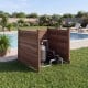 Outdoor privacy fence made of robust fir wood, ideal for concealing AC units and pool equipment in the backyard.