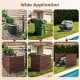 Outdoor privacy air conditioner fence in brown, made of fir wood, ideal for concealing AC units and pool equipment.