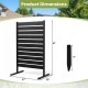 Freestanding black outdoor privacy screen fence with slatted design, measuring 61” high and 37” wide, ideal for backyard use.
