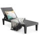 Black outdoor recliner chair with 5-position adjustable backrest, perfect for patio or poolside relaxation.