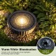 Outdoor round sphere water fountain with 6 LED lights, featuring a realistic stone look for enchanting garden ambiance.