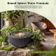 Round sphere water fountain with LED lights, featuring a realistic stone look and curved ridges, perfect for outdoor.
