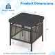 Outdoor side table with umbrella hole, sturdy metal construction, and storage shelf, ideal for patio or garden use.