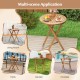 Outdoor side table with slatted tabletop and X-shaped structure, made of acacia wood, perfect for patio or garden use.