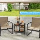 Outdoor side table with umbrella hole and storage shelf, featuring a wood-like surface, ideal for porch or patio use.