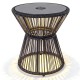 Outdoor side table with LED warm light, tempered glass top, and black PE rattan design for patio or garden use.
